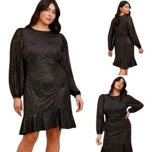 Torrid Mini Studio Knit Ruched Dress In Black & Gold